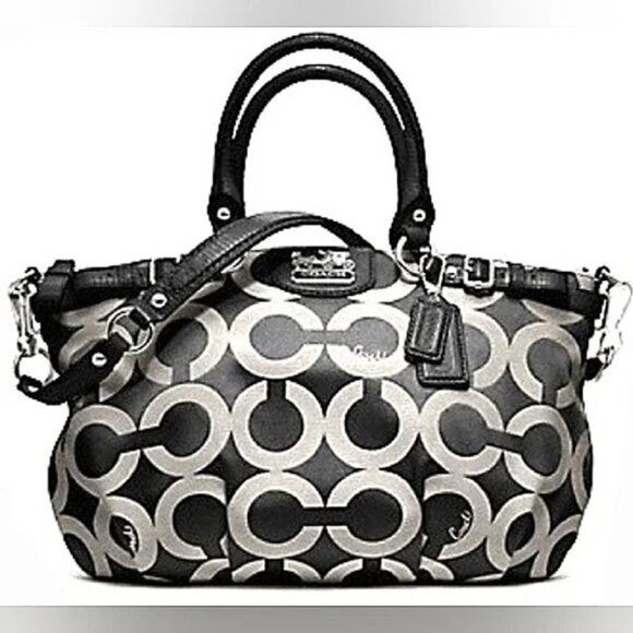 Coach Madison Op Art Black 2way Shoulder Bag Or Handbag c - Picture 1 of 12
